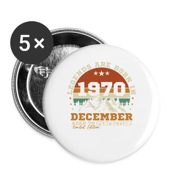 Décembre 1970 Vintage Rétro Cadeau Anniversaire - Lot de 5 grands badges (56 mm) - blanc - Devant