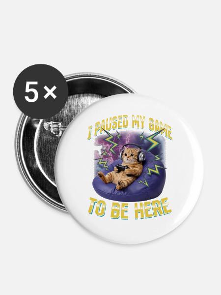 Funny Gaming Gamer Cat - Buttons groß 56 mm (5er Pack) - Weiß