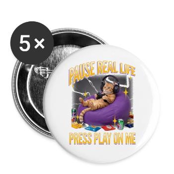 Funny Gaming Gamer Cat - Buttons large 2.2''/56 mm (5-pack) - white - Front