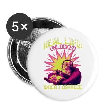 Chat gamer drôle - Lot de 5 grands badges (56 mm) - blanc - Devant