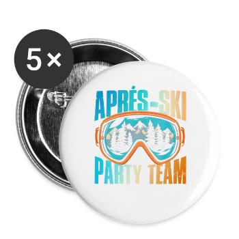 Apres Ski Party Team Bunt - Buttons groß 56 mm (5er Pack) - Weiß - Vorne