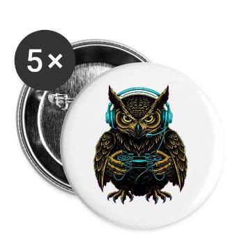 Eule Gaming Tier Videospiele Lustige Eule - Buttons groß 56 mm (5er Pack) - Weiß - Vorne