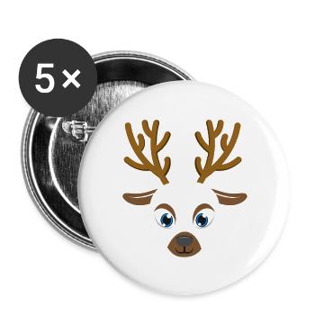 Reindeer Face Cute Christmas Holiday Xmas Animal - Buttons large 2.2''/56 mm (5-pack) - white - Front