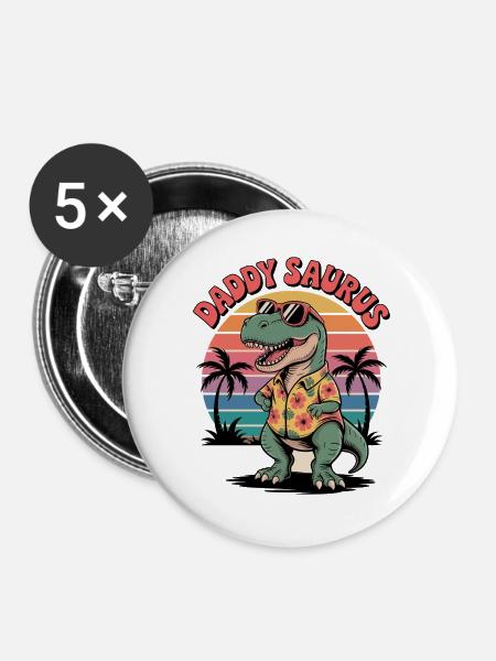 Daddy Saurus Dinosaurier - Buttons groß 56 mm (5er Pack) - Weiß