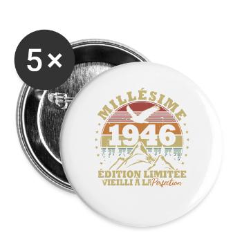 Vintage 1946 Vintage Retro Birthday Gift - Buttons large 2.2''/56 mm (5-pack) - white - Front