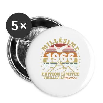 Vintage 1966 Vintage Retro Birthday Gift - Buttons large 2.2''/56 mm (5-pack) - white - Front