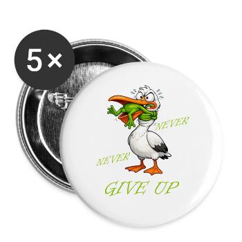 Storch - Never Give Up Frosch - Buttons groß 56 mm (5er Pack) - Weiß - Vorne
