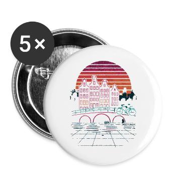 Nachtsonne über Amsterdamer Kanäle - Buttons groß 56 mm (5er Pack) - Weiß - Vorne