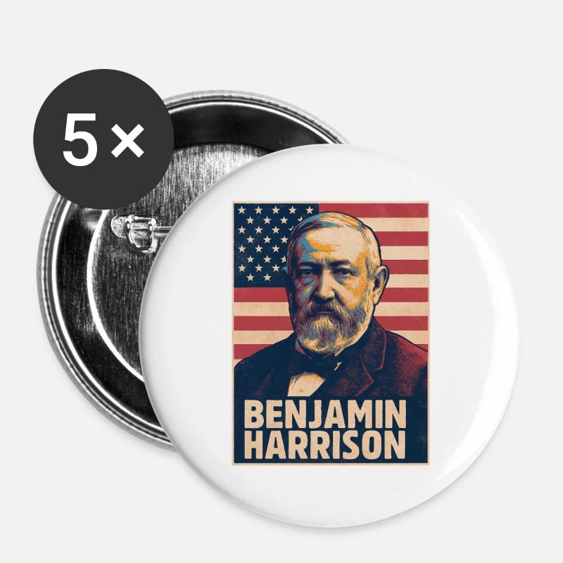 Benjamin Harrison USA - Buttons groß 56 mm (5er Pack) - Weiß