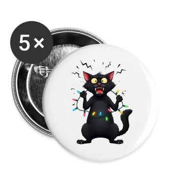 Freche böse Katze Lichterkette Weihnachten lustig - Buttons groß 56 mm (5er Pack) - Weiß - Vorne