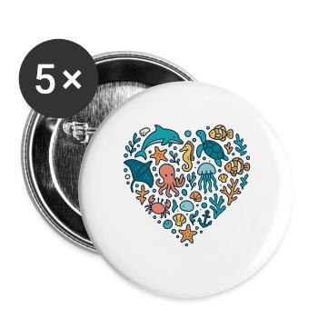 sea creatures heart design, ocean lover love - Buttons large 2.2''/56 mm (5-pack) - white - Front