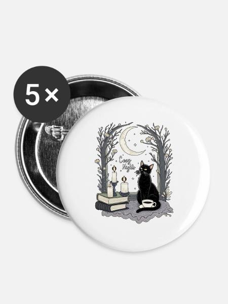 Cozy Nights Cozy Goth Katze - Buttons groß 56 mm (5er Pack) - Weiß