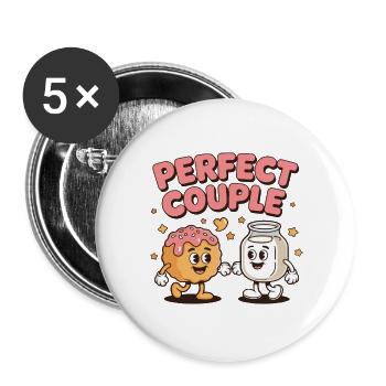 Perfect Couple Donut And Milk Fun Art - Buttons groß 56 mm (5er Pack) - Weiß - Vorne