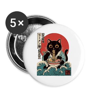 Lustige Kawaii Katzen-Ramen Japanische Anime-Nudeln - Buttons groß 56 mm (5er Pack) - Weiß - Vorne