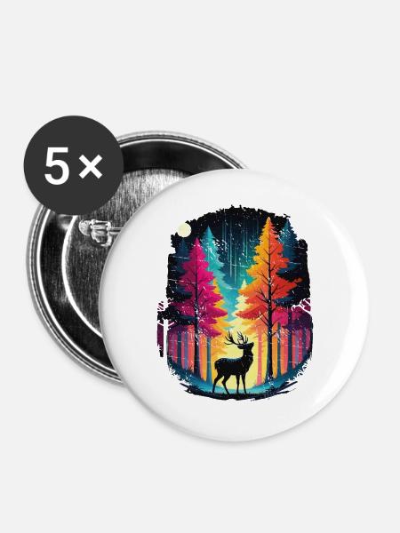 Regenbogenwald und leuchtende Hirsche - Buttons groß 56 mm (5er Pack) - Weiß