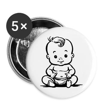 Sitzendes Baby Cartoon Schwarz - Buttons groß 56 mm (5er Pack) - Weiß - Vorne