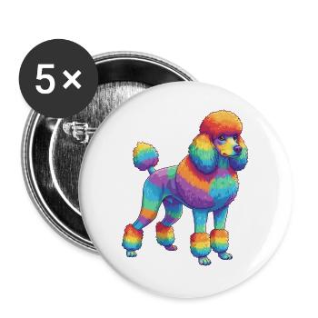 Buntes Pudelhunde-Regenbogen-Pop-Art-Aquarell - Buttons groß 56 mm (5er Pack) - Weiß - Vorne