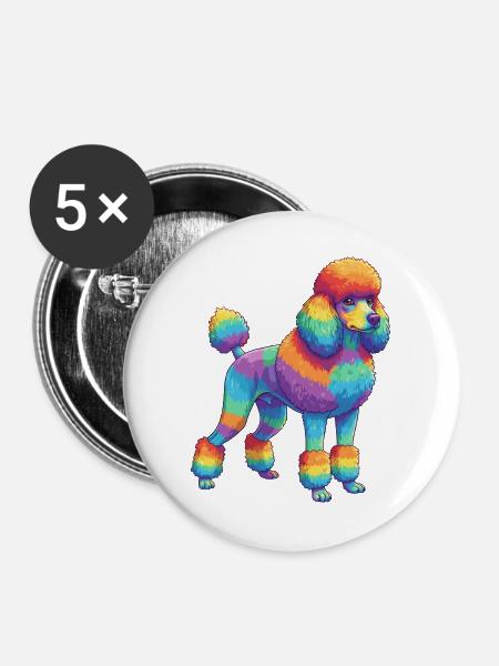 Buntes Pudelhunde-Regenbogen-Pop-Art-Aquarell - Buttons groß 56 mm (5er Pack) - Weiß