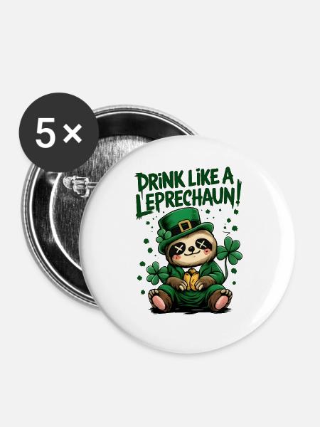 Faultier Leprechaun St. Patrick's Day Design - Buttons groß 56 mm (5er Pack) - Weiß