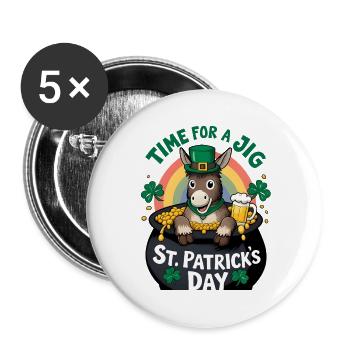 St. Patrick's Day Esel Goldtopf Regenbogen - Buttons groß 56 mm (5er Pack) - Weiß - Vorne