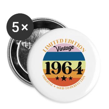1964 Anniversaire Vintage Cadeau d'Anniversaire 64 - Lot de 5 grands badges (56 mm) - blanc - Devant