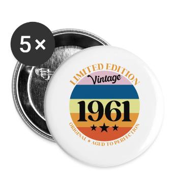 1961 Vintage Birthday Gift 61 - Buttons large 2.2''/56 mm (5-pack) - white - Front