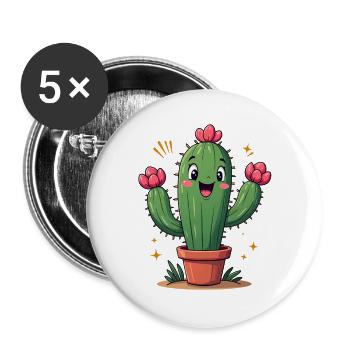 Cactus drôle en pot avec des fleurs - Lot de 5 grands badges (56 mm) - blanc - Devant