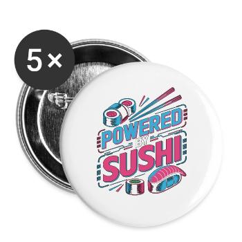 Sushi Powered By Sushi Japanese Food Enthusiast - Buttons groß 56 mm (5er Pack) - Weiß - Vorne