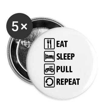 Eat Sleep Pull Repeat - Traktor fahren - Bauer - Buttons groß 56 mm (5er Pack) - Weiß - Vorne
