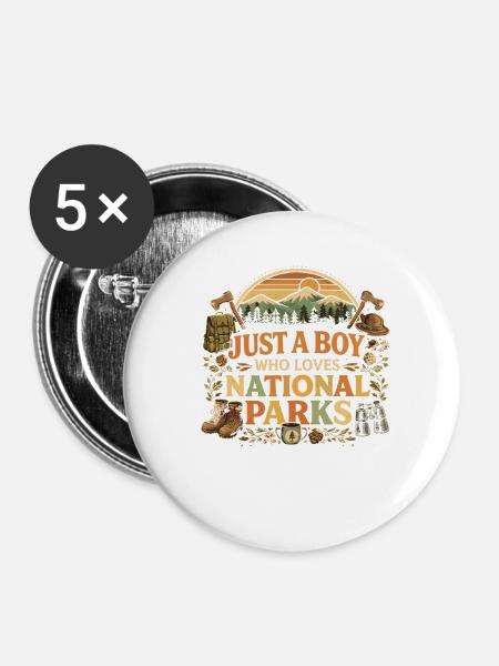 Junge liebt Nationalparks – Natur Abenteuer - Buttons groß 56 mm (5er Pack) - Weiß
