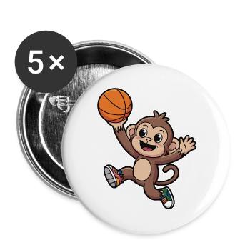 Affe beim Basketball Dunk - Buttons groß 56 mm (5er Pack) - Weiß - Vorne