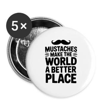 Schnurrbärte machen die Welt zu einem besseren Ort - Buttons groß 56 mm (5er Pack) - Weiß - Vorne