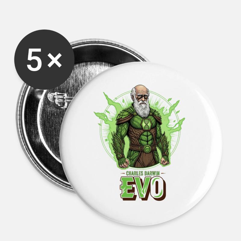 Evo Darwin Green Hero - Buttons large 2.2''/56 mm (5-pack) - white