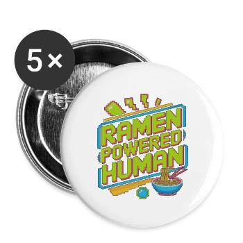 Ramen Powered Human Loves Noodle Bowl Ramen Chef - Buttons groß 56 mm (5er Pack) - Weiß - Vorne