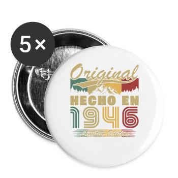Hergestellt im Jahr 1946 Vintage-Geburtstagsgeschenk - Buttons groß 56 mm (5er Pack) - Weiß - Vorne