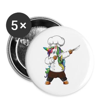 Drôle de cadeau de cuisine licorne cheficorne pour le chef d’appétit - Lot de 5 grands badges (56 mm) - blanc - Devant