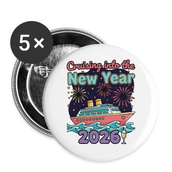 Feuerwerksfeier auf dem Weg ins neue Jahr 2026 - Buttons groß 56 mm (5er Pack) - Weiß - Vorne