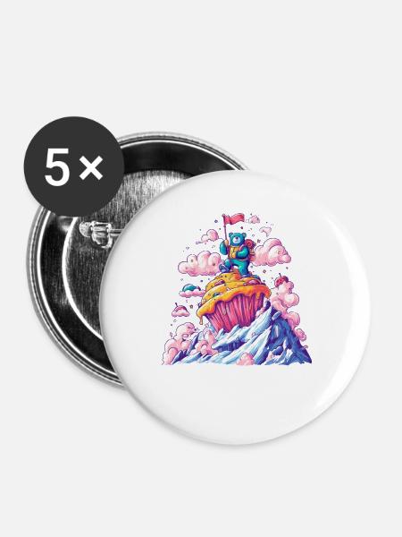 Bärenabenteuer Cupcake Gipfel - Buttons groß 56 mm (5er Pack) - Weiß