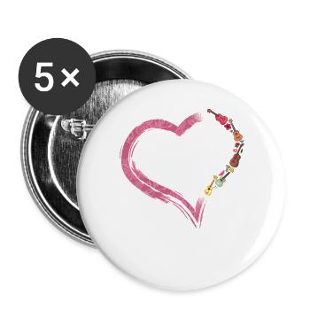 Hawaiian Ukulele Uke Heart - Buttons groß 56 mm (5er Pack) - Weiß - Vorne
