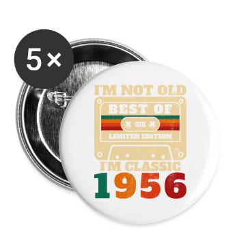 Cadeau d’anniversaire rétro vintage 1956 - Lot de 5 grands badges (56 mm) - blanc - Devant