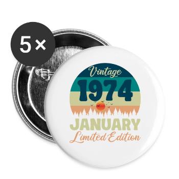 Anniversaire Janvier 1974 Cadeau Vintage Limited - Lot de 5 grands badges (56 mm) - blanc - Devant