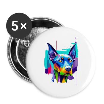 Buntes Dobermann-Pinscher Pop-Art-Porträt - Buttons groß 56 mm (5er Pack) - Weiß - Vorne