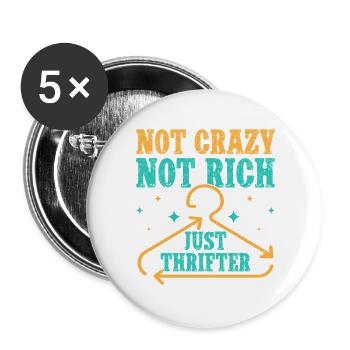 Acheteur d’occasion Pas fou Pas riche Juste Friperie - Lot de 5 grands badges (56 mm) - blanc - Devant