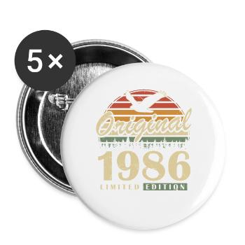 1986 Vintage Born Retro Vintage Birthday - Buttons large 2.2''/56 mm (5-pack) - white - Front