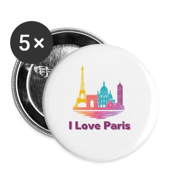 I Love Paris Skyline Gradient - Buttons large 2.2''/56 mm (5-pack) - white - Front