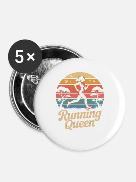 Running Queen Joggerin Läuferin Frauenlauf - Buttons groß 56 mm (5er Pack) - Weiß