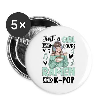 Just A Girl Who Loves Ramen And K-Pop - Buttons large 2.2''/56 mm (5-pack) - white - Front
