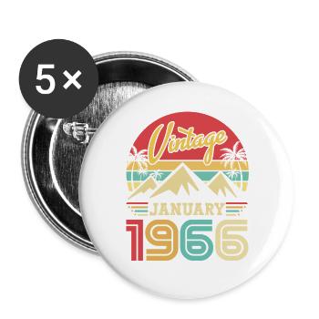 Janvier 1966 Vintage Cadeau d'anniversaire Rétro - Lot de 5 grands badges (56 mm) - blanc - Devant