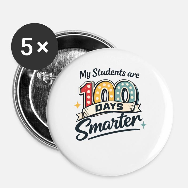 My Students: 100 Days Smarter - Buttons large 2.2''/56 mm (5-pack) - white