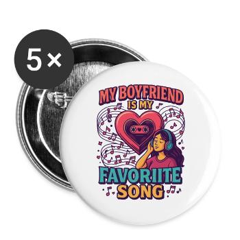Chanson d’amour de petit ami de la Saint-Valentin, romance musicale - Lot de 5 grands badges (56 mm) - blanc - Devant